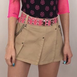 Guess jeans school girl skirt goth grunge denim khaki pleated skirt 32 NWT